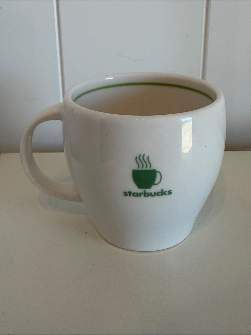 2003 Starbucks Barista Abbey Collection Coffee Mug White with Green Rim Stripe